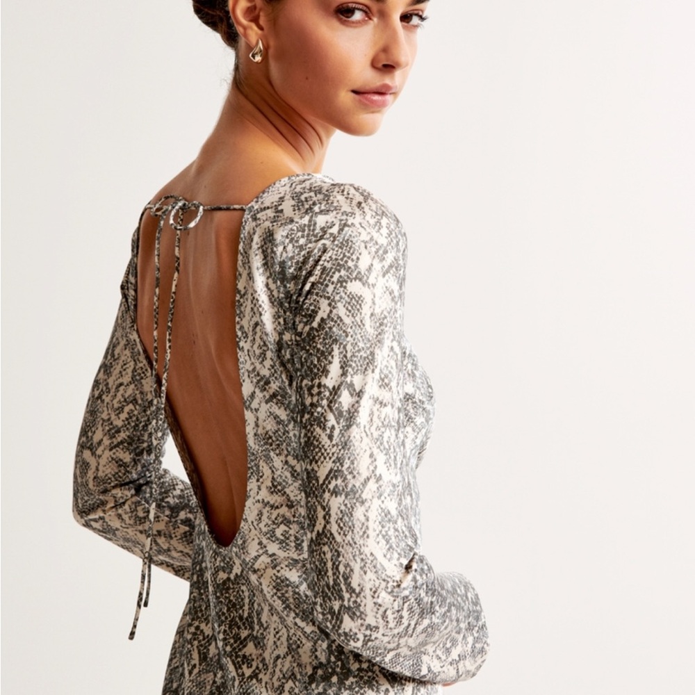 Abercrombie Satin Long Sleeve Open-Back Dress
